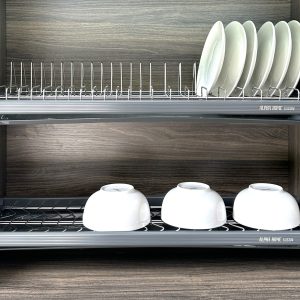 Giá Bát Đĩa Cố Định 2 Tầng Nan Oval Inox 304 Màu Ghi