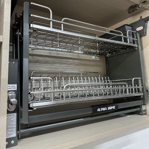 Giá Bát Đĩa Nâng Hạ Di Động Nan Oval INOX 304 Màu Ghi