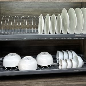 Giá Bát Đĩa Cố Định 2 Tầng Nan Oval Inox 304 Màu Ghi