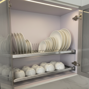 Giá Bát Đĩa Cố Định 2 Tầng Nan Tròn INOX 304 Màu Trắng