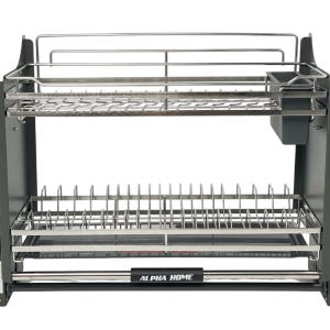 Giá Bát Đĩa Nâng Hạ Di Động INOX 304 Màu Ghi