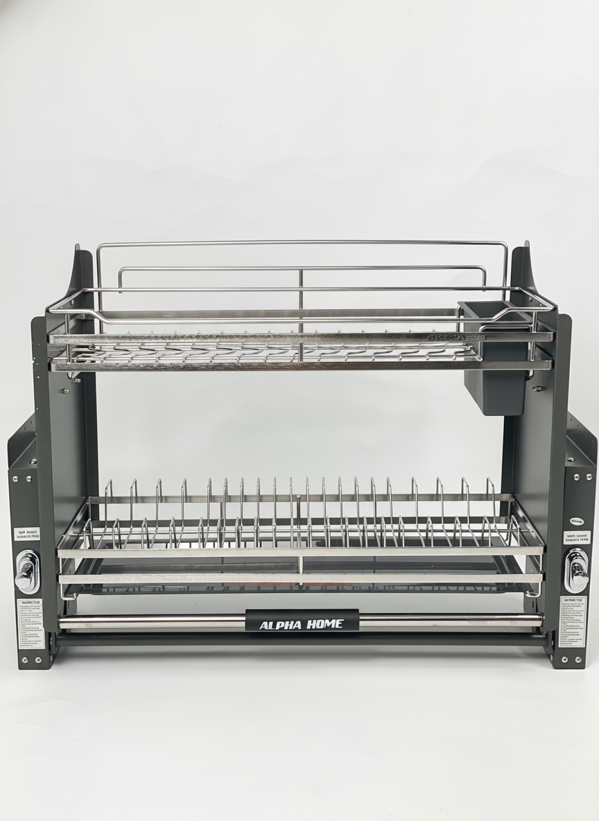 Giá Bát Đĩa Nâng Hạ Di Động INOX 304 Màu Ghi - Ảnh 5