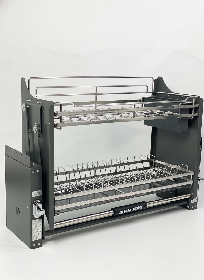 Giá Bát Đĩa Nâng Hạ Di Động INOX 304 Màu Ghi - Ảnh 4