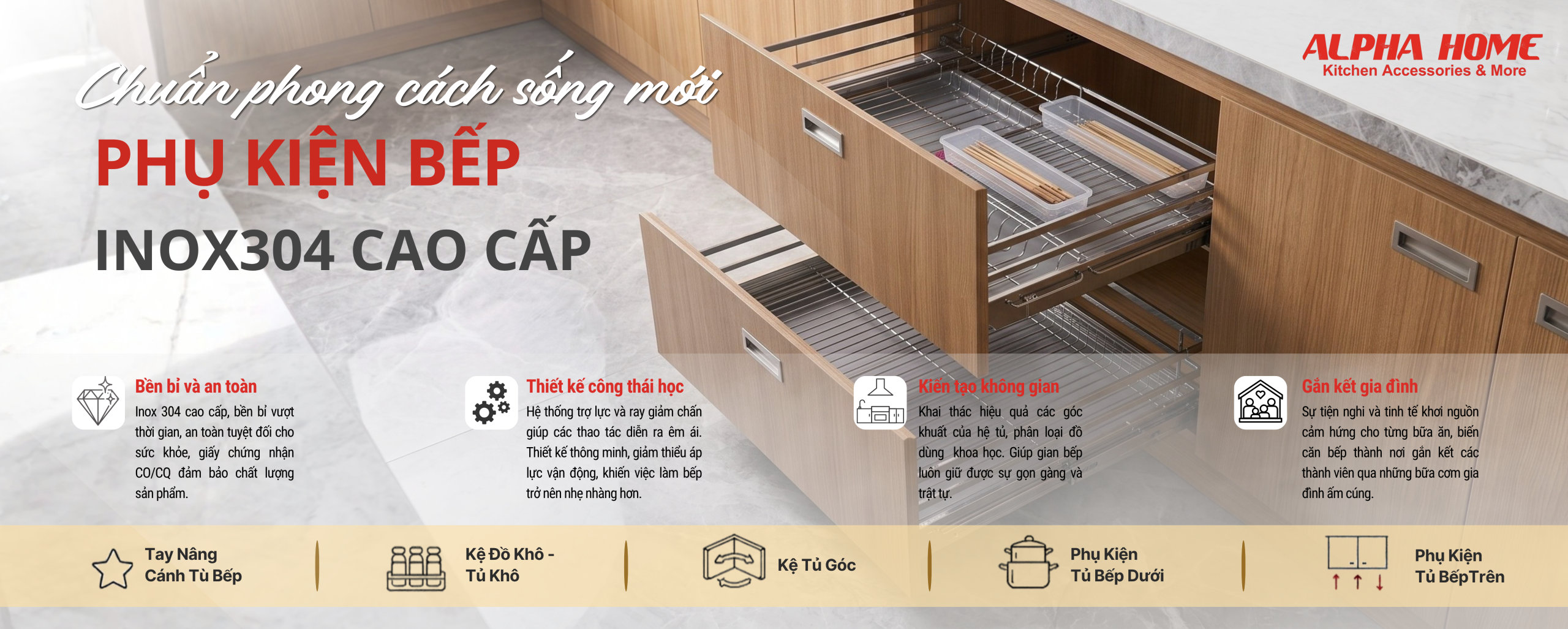 Banner Phụ Kiện Tủ Bếp Cao Cấp Alpha Home